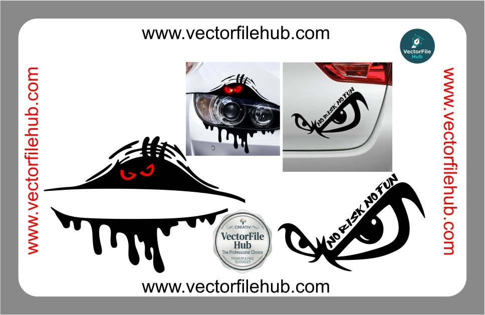 Free Download Car Sticker Vector CDR Files | No Risk No Fun & Angry Eyes Designs