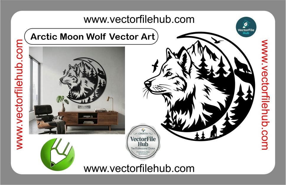 Arctic Moon Wolf Vector Art Free Download | High-Quality CDR File for Vinyl Cutting
