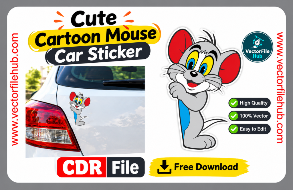 Cute Cartoon Mouse Car Sticker CDR File