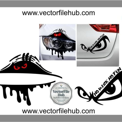 Free Download Car Sticker Vector CDR Files | No Risk No Fun & Angry Eyes Designs