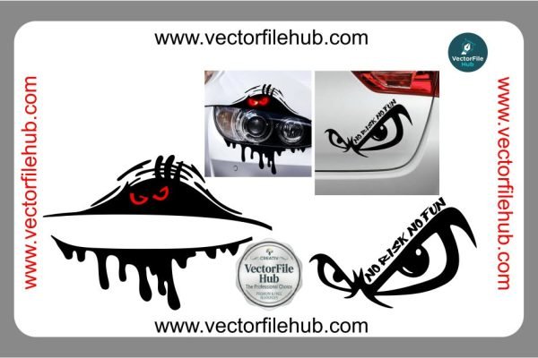 Free Download Car Sticker Vector CDR Files | No Risk No Fun & Angry Eyes Designs