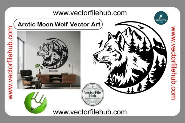 Arctic Moon Wolf Vector Art Free Download | High-Quality CDR File for Vinyl Cutting