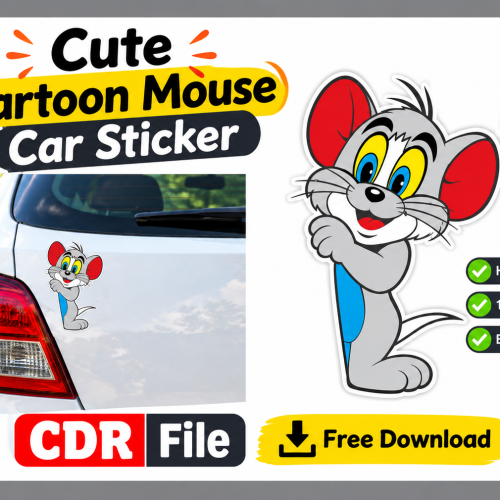 Cute Cartoon Mouse Car Sticker CDR File
