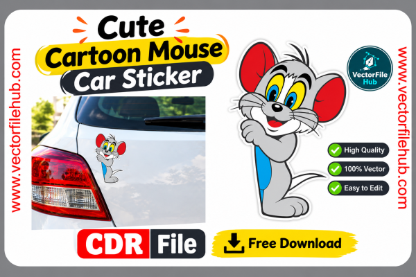 Cute Cartoon Mouse Car Sticker CDR File