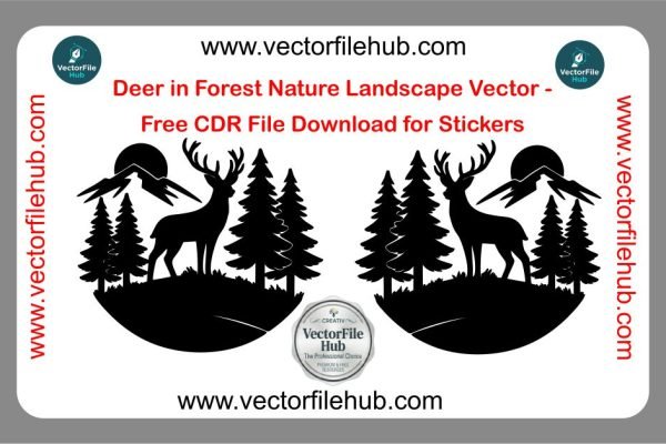 Deer in Forest Nature Landscape Vector – Free CDR File Download for Stickers