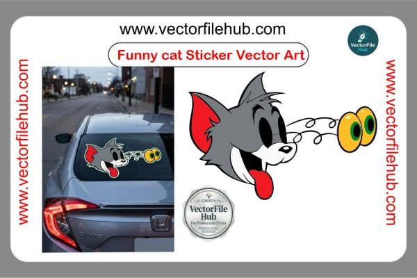 High-Quality Funny Cat Sticker CDR File | Free Vector Download for Car & Bike